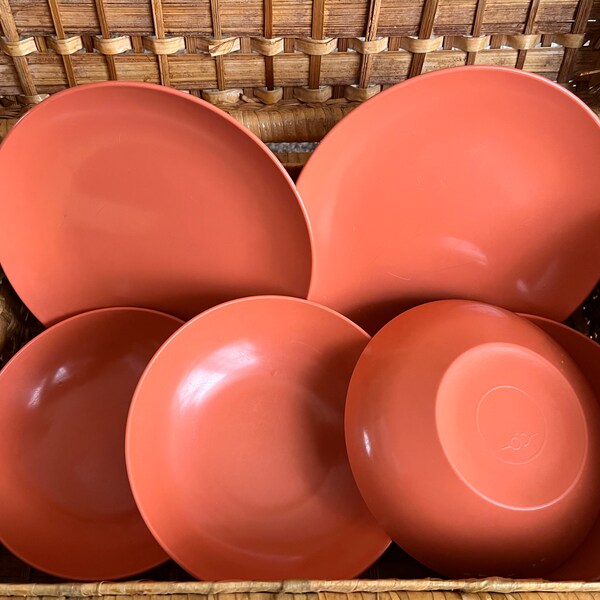 Petits bols d'assiettes en mélamine orange vintage, Ensemble de 6 pièces, Plastique Oneida des années 70