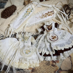 Handmade Floral Embroidered Cottagecore Dress Set for Blythe – Vintage Country Style Outfit
