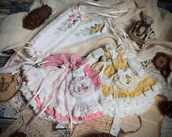 Conjunto de vestido bordado floral hecho a mano para Blythe – Conjunto campestre de primavera