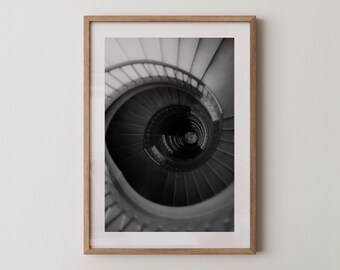 Spiral Staircase Photography Print: Black and White Architectural Fine Art