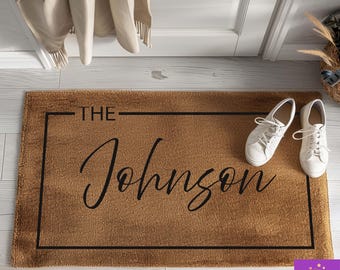 Personalized Door Mat with Family Name, Wedding Gift for Couples, Custom Housewarming Gift Home Decor, Anti-Slip Backing Doormat