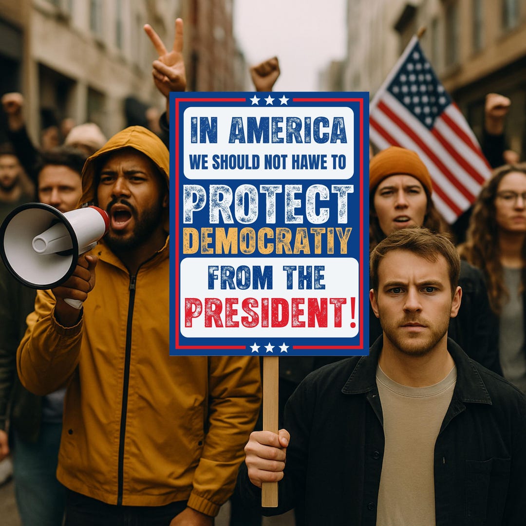 No Protect Protect Democracy, No Kings Protest Sign, Anti-trump, Political ...