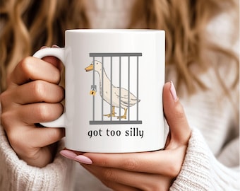 Got Too Silly, Silly Goose Mug, Funny Gifts, Quirky Mugs, Gift For Men, Gag Gift Ideas, Goose Behind Bars, Hilarious Gift Ideas, Humorous