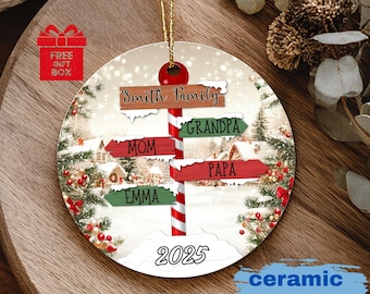 Personalized Family Christmas Ornament, Up to 12 Names, Custom Signpost Design, Family Name & Year, Ceramic/Acrylic/Glass Holiday Gift 2026