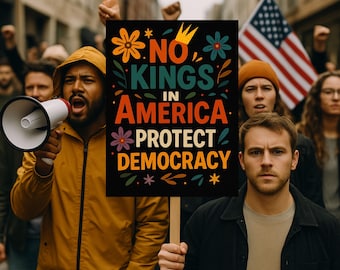 Skydda demokratin-skylt, inga kungar i Amerika anti-Trump-affisch, frihetsälskares gåva, politisk aktivistmötesskylt, anti-MAGA-skylt