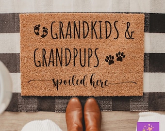 Grandkids and Grandpups Spoiled Here Doormat, Grandma Welcome Mat, Grandparents Gifts, Front Door Decor, New Home Gift, Housewarming Gift