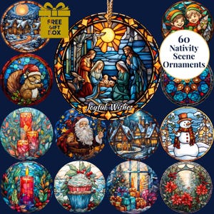 60 Nativity Christmas Ornaments, Christian Christmas Keepsake, The Greatest Gift of All Ornament, Sacred Stained Glass Christmas
