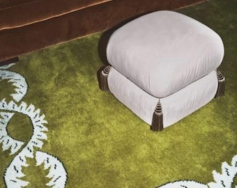 Handgjorda tuftade gröna blommiga mattor, modern botanisk vardagsrumsmatta