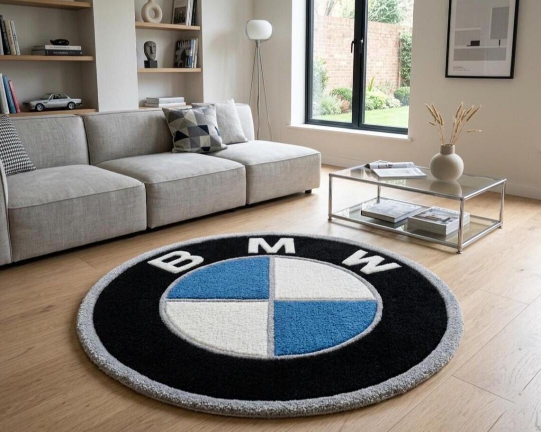 BMW Logo Tufted Rug, Handmade Punch Needle Carpet, Round Automotive ...