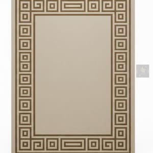 May include: A rectangular beige placemat with a brown Greek key border design. The border features a repeating geometric pattern, creating a classic look. Suitable for dining and home decor, it measures approximately 40cm x 30cm.