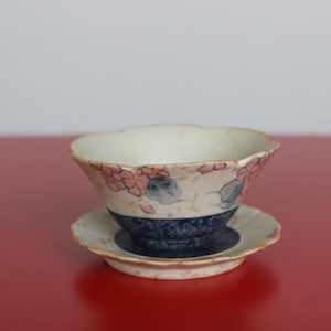 Handmade Asian Style Ceramic Mug and Saucer Set – Hand-Painted Hydrangea Flower Petal Tea Cup – Unique Gift for Coffee, Tea, Housewarming