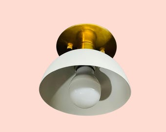 Mid Century Modern Brass Vanity Light: Small Flush Mount Ceiling Light