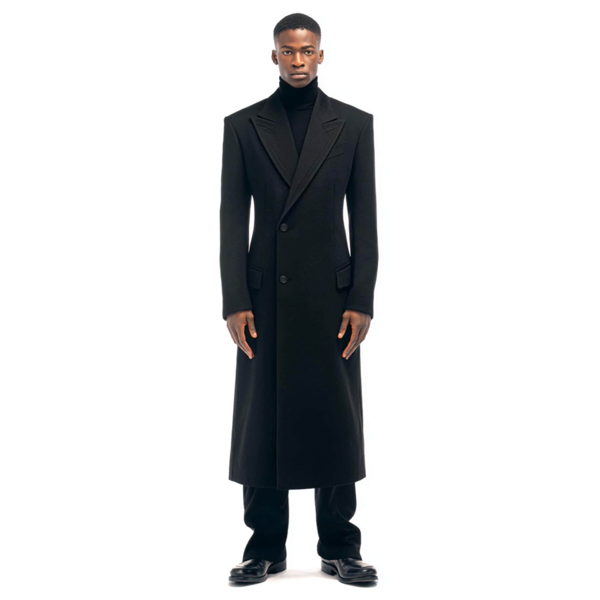 Mens Wool Trench Coat Black Long Winter Overcoat Men Gothic Fashion Full Length Coat Slim Fit Men Wool Coat Winter Jacket Gift for Him