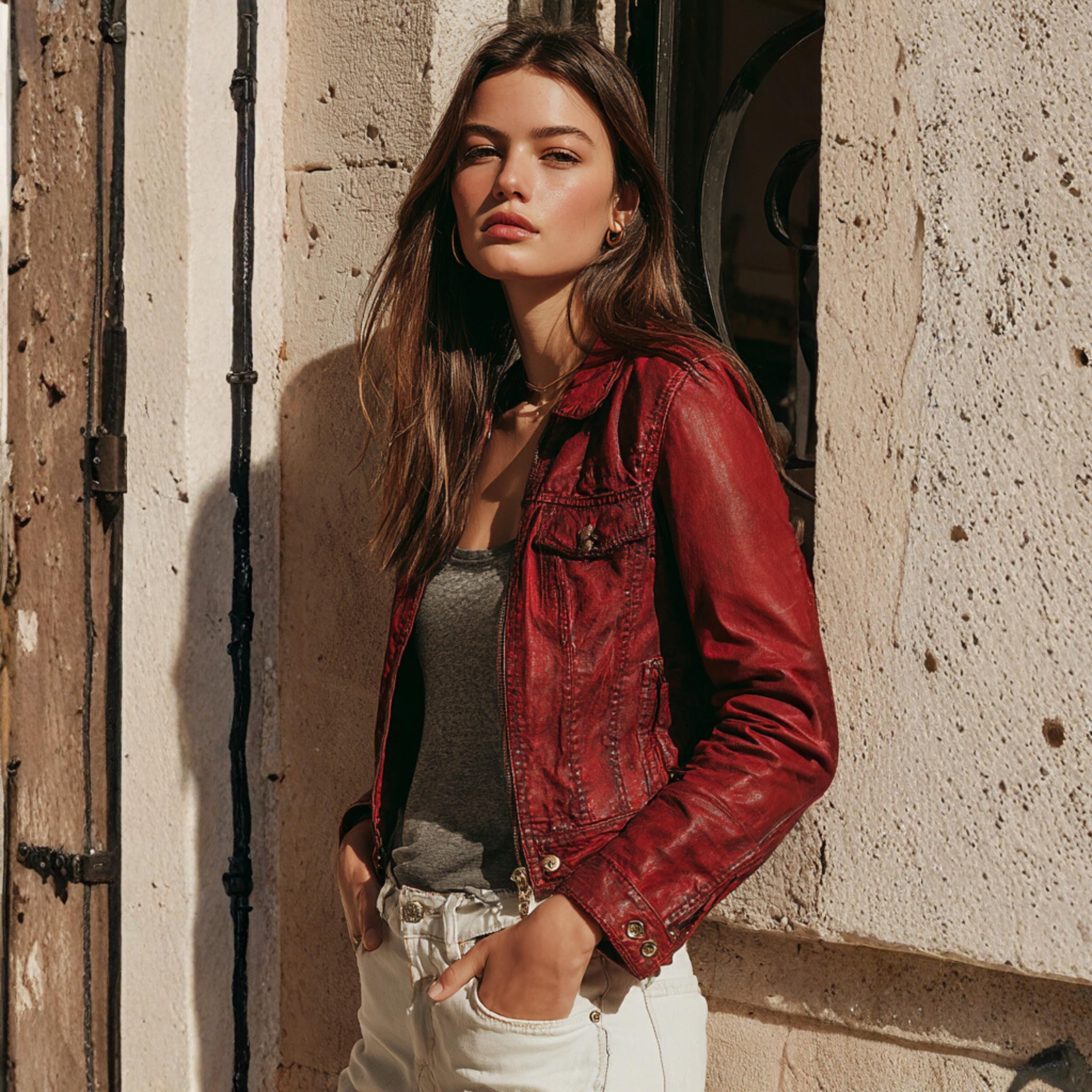 Red leather jacket - Etsy 日本