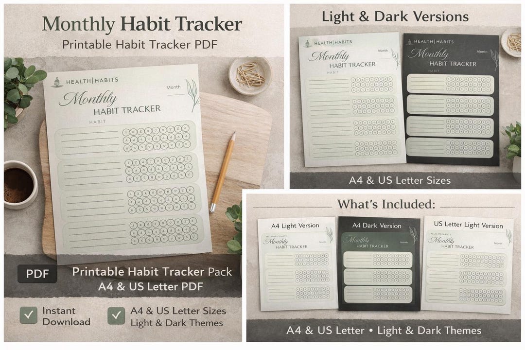 Habit Tracker Pack | Printable Daily PDF | A4 and US Letter - Etsy