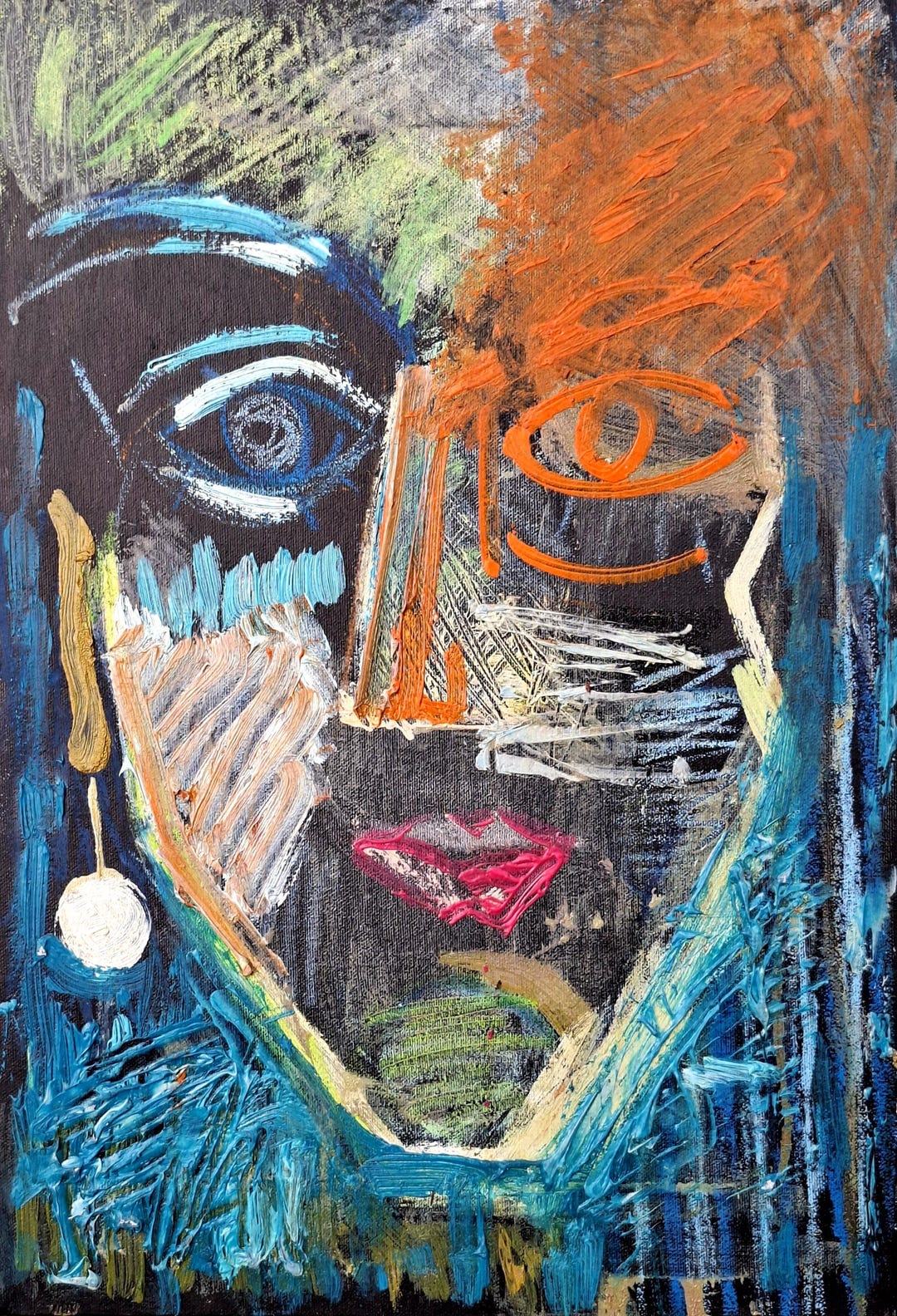 Abstract Face Painting on Canvas – Modern Expressionist Portrait Wall ...