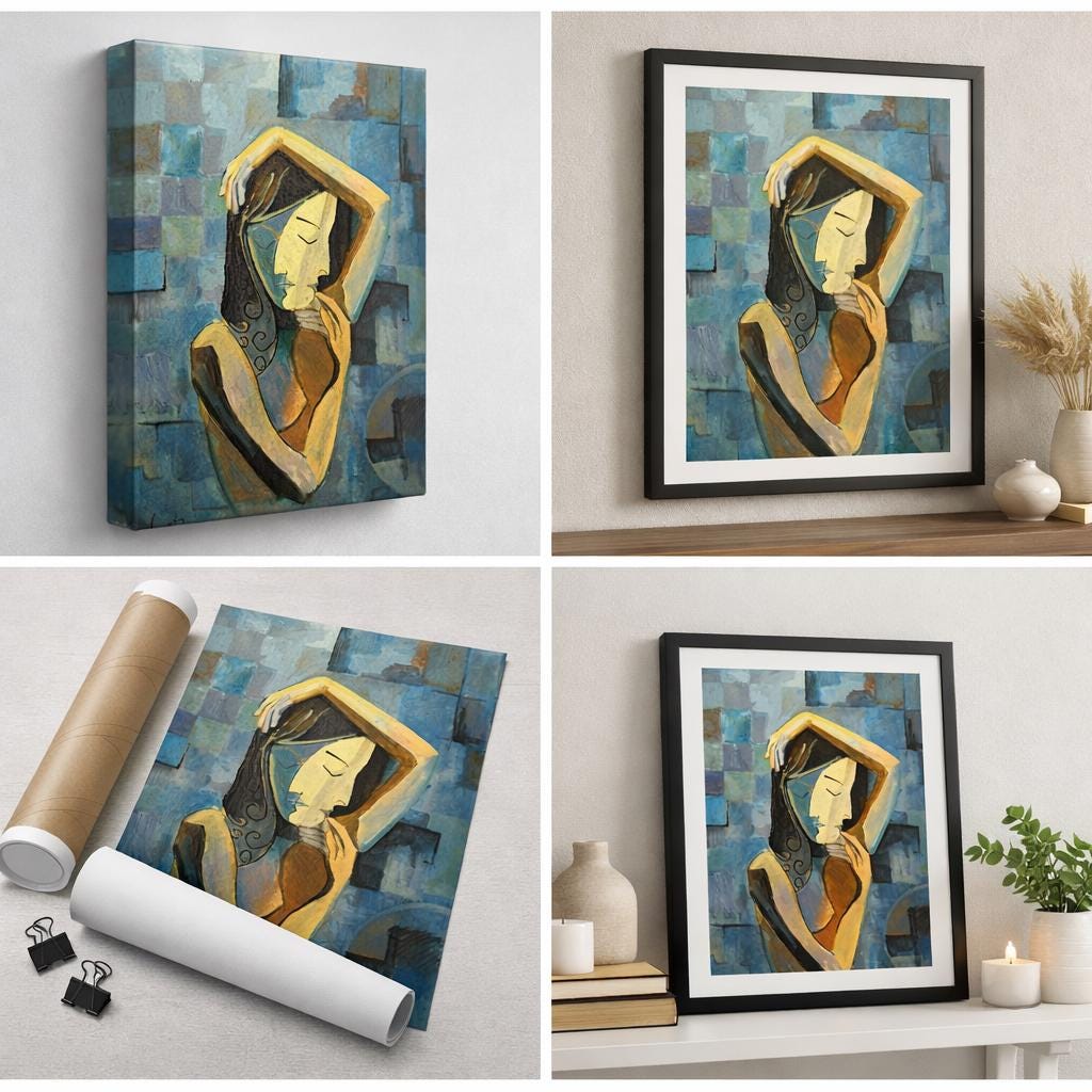 Abstract Wall Art Printable Cubist Woman Portrait Modern Living Room ...