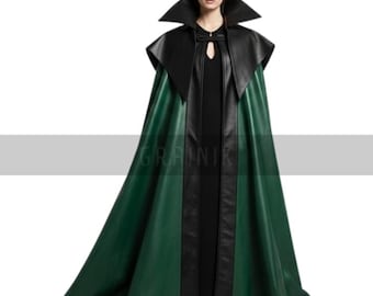 魔女の革マント、中世のウールマント、魔法使いのケープコート、ロング