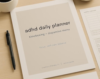 ADHD Daily Planner Printable | Timeboxing Schedule + Dopamine Menu | Focus, Self-Care & Productivity PDF