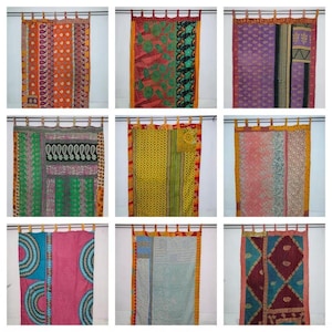 Handmade Kantha Curtain, Vintage Indian Cotton Window Panel, Boho Farmhouse Drapes, Floral Curtain, Tab Top Curtain Home Decor Assorated