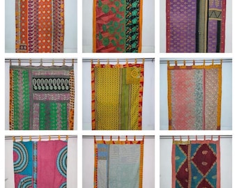 Handmade Kantha Curtain, Vintage Indian Cotton Window Panel, Boho Farmhouse Drapes, Floral Curtain, Tab Top Curtain Home Decor Assorated