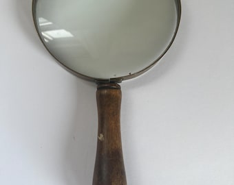 Vintage Messing Lupe, Holz Griff