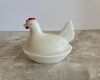 Gallina nido de cristal blanco opalino vintage