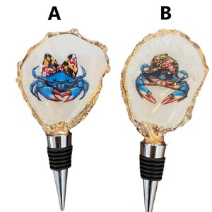 Maryland Oyster Shell Wine Bottle Stopper, Chesapeake Bay, Crab image 2