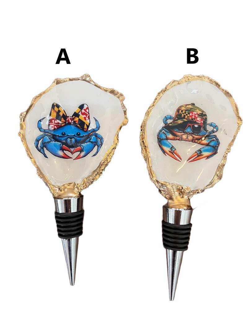 Maryland Oyster Shell Wine Bottle Stopper, Chesapeake Bay, Crab image 2