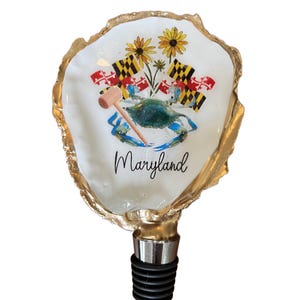 Maryland Oyster Shell Wine Bottle Stopper, Chesapeake Bay, Crab image 5