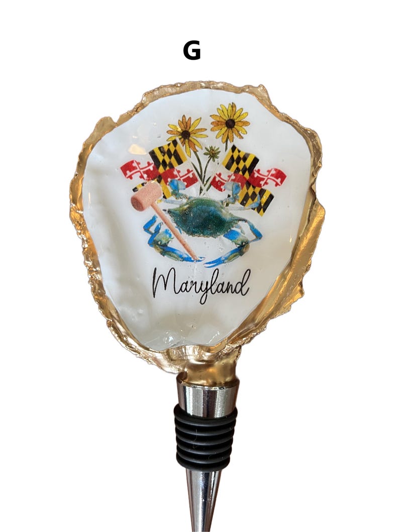 Maryland Oyster Shell Wine Bottle Stopper, Chesapeake Bay, Crab image 5
