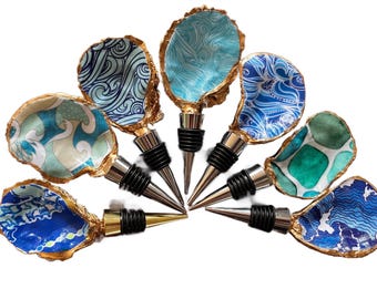 Oyster Shell Wine Bottle Stopper; Ocean, Beach, Waves