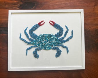 Crab Wall Art, Crushed Glass and Shells