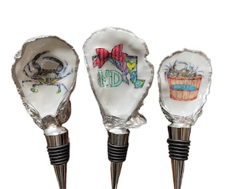 Maryland Oyster Shell Wine Bottle Stopper, Chesapeake Bay, Crab