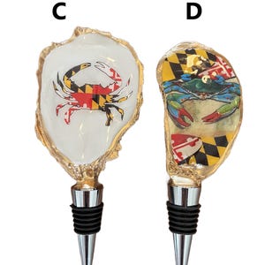 Maryland Oyster Shell Wine Bottle Stopper, Chesapeake Bay, Crab image 3