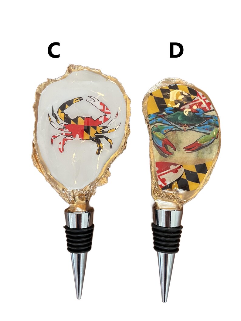 Maryland Oyster Shell Wine Bottle Stopper, Chesapeake Bay, Crab image 3