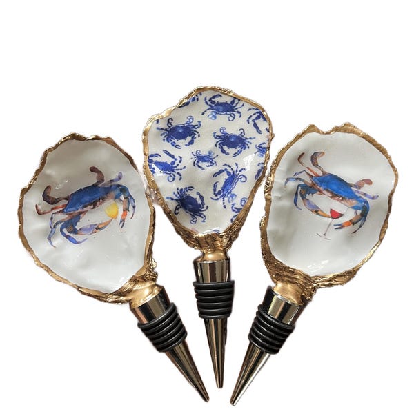 Boozy Blue Crab Oyster Wine Bottle Stoppers