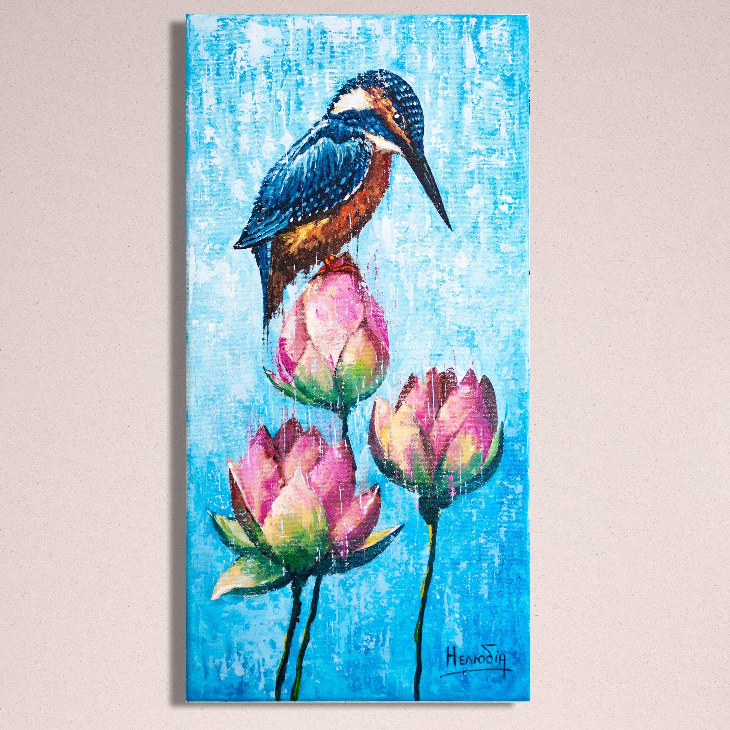 清流の碧い鳥カワセミ アクリル画アート 原画 【公式通販】