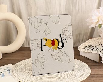 Cute Winnie the Pooh Simple iPad Case with Pencil Holder For iPad Air 6/7 9.7"11"13" iPad 11/10/9 Pro 9.7"11"12.9" 2024 Mini 6/7 iPad Cover