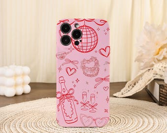 Cute Pink Painting Soft Glossy Phone Case iPhone Case For iPhone 17/16/15/14/13/12 ProMax 16/15/14Plus 12/13Mini X XS XR 17 Pro 17 Air