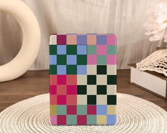 Colorful Plaid Abstract Kindle Case with Hand Strap For Paperwhite 12/11/10 Colorsoft Kindle 2022 2024Kindle 6"6.8"7" Kobo Clara/Libra Cover