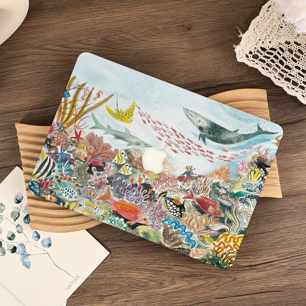 水中世界の絵画柄Macbookケース保護カバー（Macbook Pro 16/15/14/13 A3401 A3403、Air 15/13/11 2025 M4 A3241 A3240 2024 M3 M2対応）