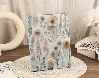 Artificial Flowers White iPad Case with Pencil Holder For iPad 10/9/8 iPad Air 5/6/7 9.7"11"13" Pro 9.7"11"12.9" Mini 5/6/7 2025 iPad 11 A16