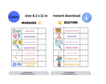 Kids Routine Chart | Printable Morning and Bedtime Checklist | Instant Download PDF