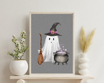 Halloween Art Print | Ghost Watercolor Print | Ghost Witch Halloween | Cute Witchy Ghost Printable