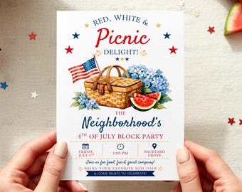 4th of July Neighborhood Block Party Invitation: Patriotic Picnic Cookout (Digital Download) IND04
