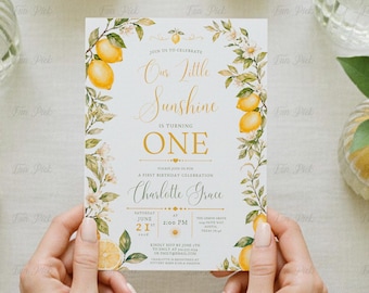 Invitación de primer cumpleaños con temática de limón: Cumpleaños Coquette Citrus, plantilla editable - (Descarga digital) FRU01