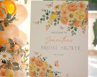 Letrero para despedida de soltera con temática cítrica: Póster de bienvenida floral Main Squeeze, plantilla de Canva - (Descarga digital) PRI15