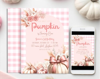 Boho Fall Birthday Invitation: Coquette pumpkins Card in Canva (Digital Download) – LPK01