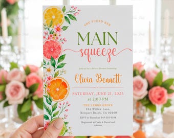 Invitación para despedida de soltera con temática cítrica: Invitación floral de limón para despedida de soltera, plantilla editable de Canva (descarga digital) FRU051